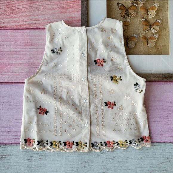 NWT Anthro Sahil Kochhar Whote Dylan Embroidered Button Back Mesh Tank Top XS - Picture 8 of 10